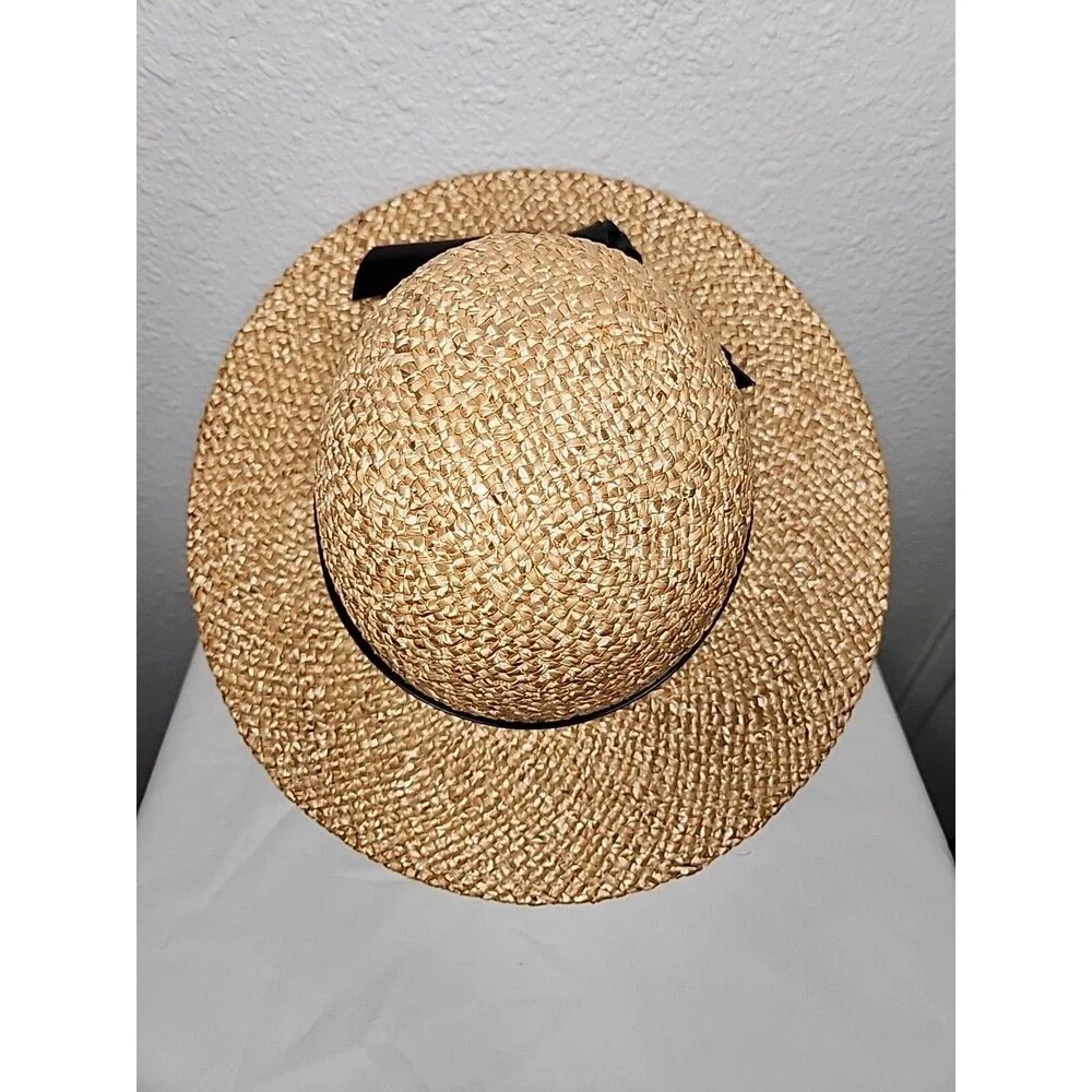 Straw Hat With Patent Black Leather Band Women's